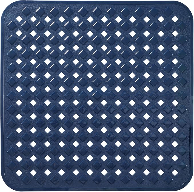 Yimobra Square Shower Mat Non Slip, Super Strong Suction Cups, 21"X21" Bath Tub Mat with Drain Holes, Machine Washable Fast Draining Bath Mats, Bathroom Essentials,Navy Blue