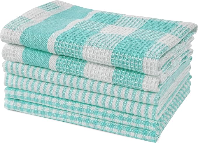 LANE LINEN Premium Cotton Kitchen Dish Towels - 6 Pack Soft Absorbent Dish Cloths, Multi Purpose Cleaning Cloths, 12"x12", Reusable Kitchen Rags - Aqua