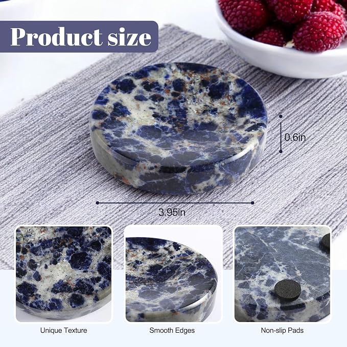 Koville Marble Jewelry Dish, Small Round Trinket Dish for Ring Necklace Earring, 4" Decorative Dish, Natural Stone Soap Dish for Bathroom Kitchen