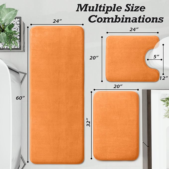 HUXMEYSON Bathroom Rugs Sets 3 Piece, Non-Slip & Quick Dry Bath Mat Set, Ultra Soft Velvet Bath Rugs for Bathroom, Toilet and Shower Floor, Orange
