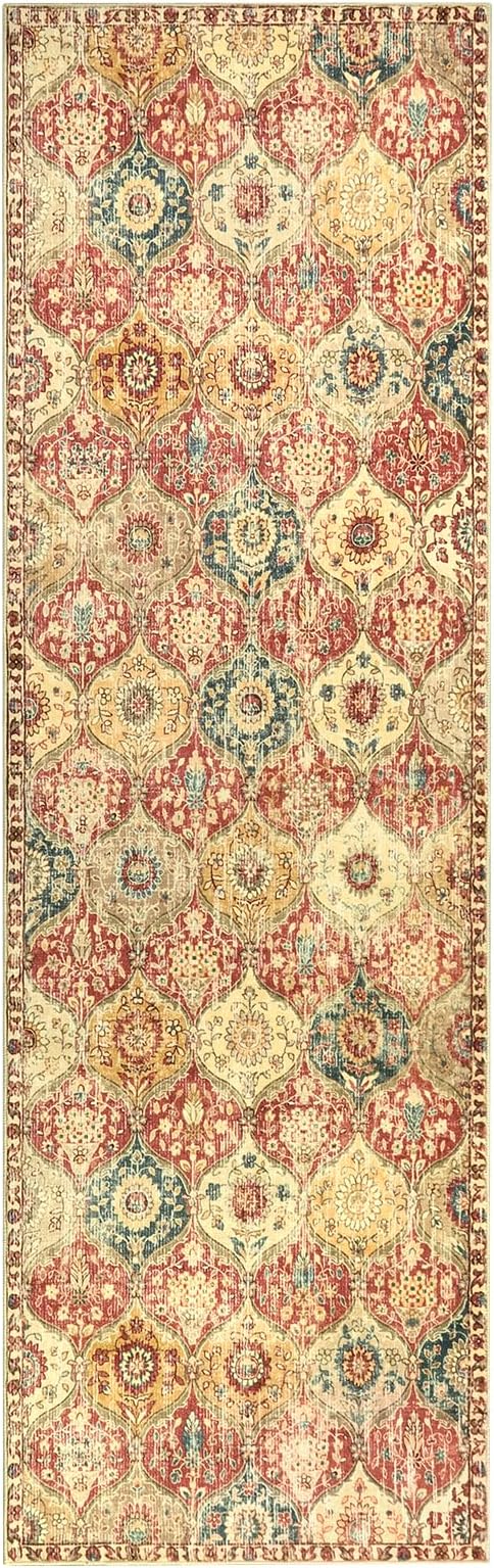 Lahome Moroccan Hallway Rug, 2'5''x8' Kitchen Runner Rugs Non Skid Washable Runners for Hallways, Ultra-Thin Oriental Carpet for Entryway Laundry Room Bedroom Bathroom Elise, Red/Orange
