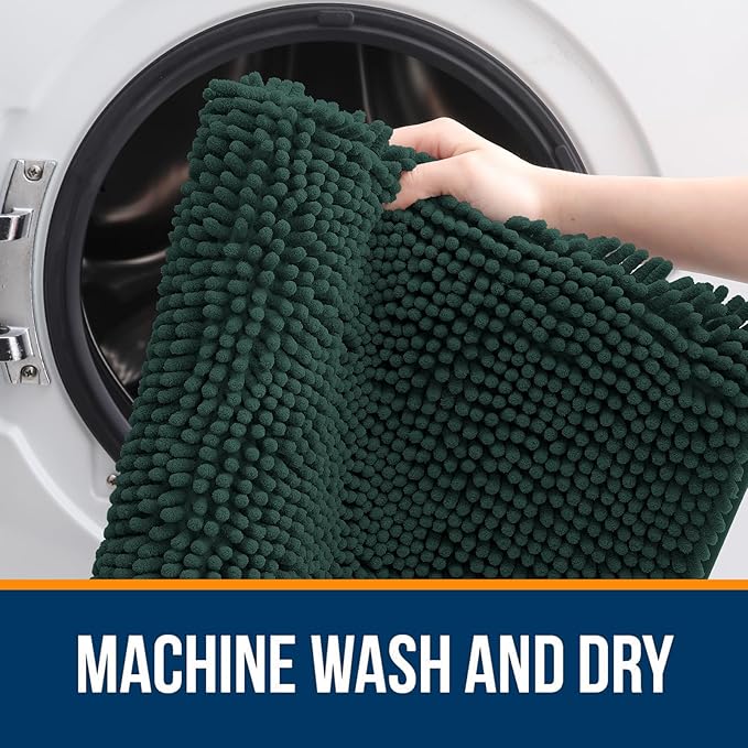 OLANLY Large Bathroom Rugs 50x30, Soft Absorbent Chenille Bath Rugs, Rubber Backing Quick Dry, Machine Washable Bath Mats for Bathroom Floor, Tub and Shower, Home Decor Accessories, Blackish Green