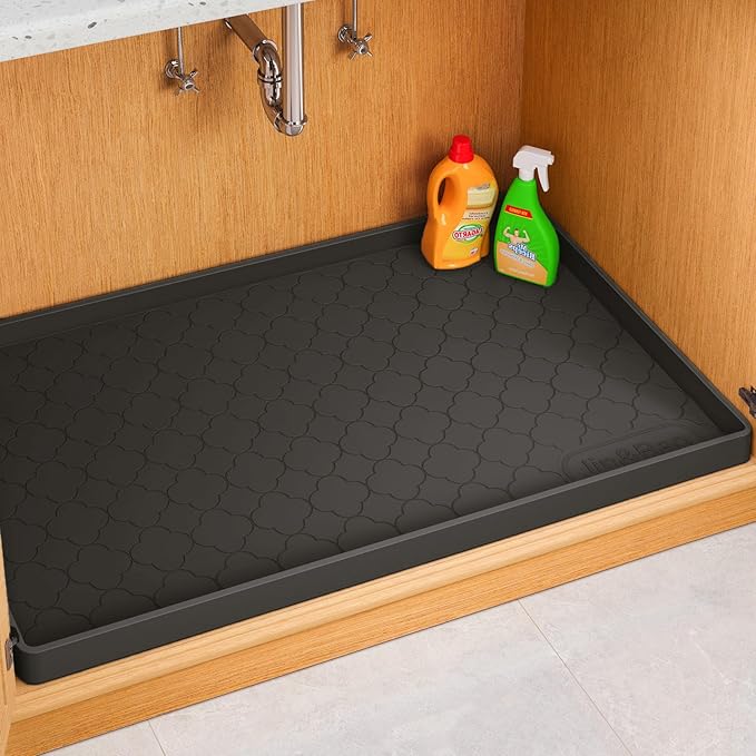 Jin&Bao Waterproof Under Sink Mat 40" x 22", Thick Silicone Mat Cabinet Protector for Kitchen and Bathroom, Shelf Liner, Home Organizer and Storage, Multipurpose Tray for Gadgets and Essentials