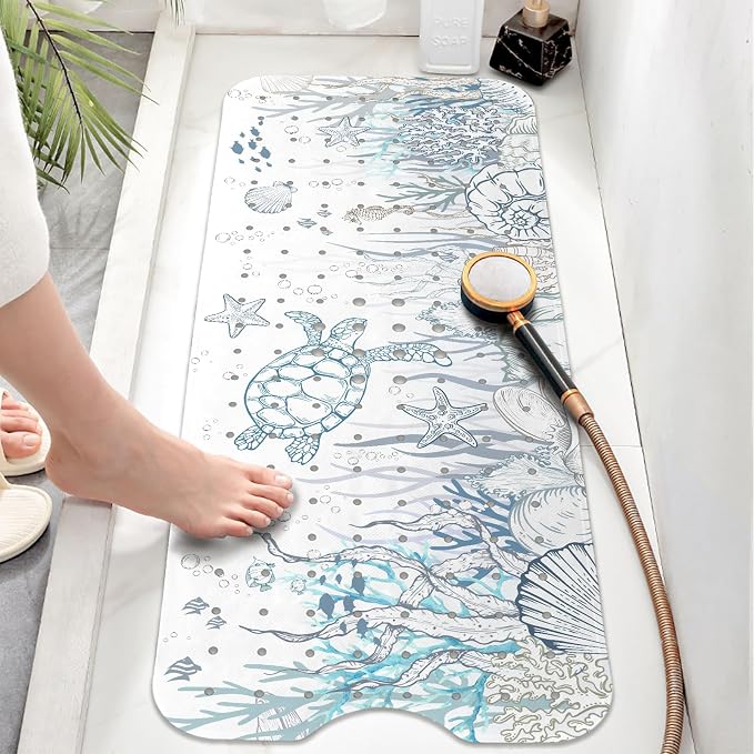 Sea Turtle Bathtub Mat Non Slip, Cute Baby Bath Mat for Tub Rubber Tub Mat, Kids Bath Mats for Bathroom Undersea Anti Slip Shower Mat with Suction and Drain Holes Machine Washable, 40″X16″