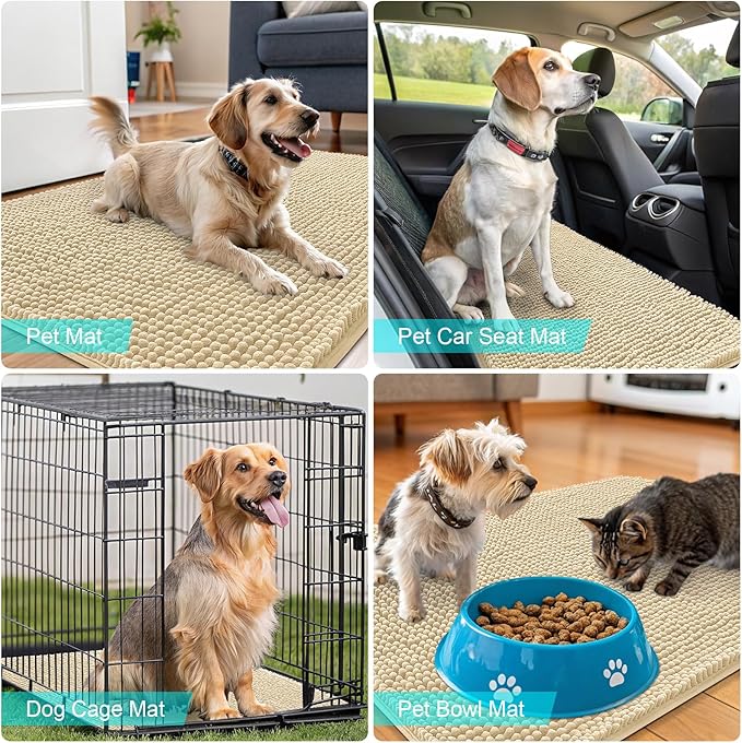 OLANLY Dog Door Mat for Muddy Paws 70x46, Absorbs Moisture and Dirt, Absorbent Non-Slip Washable Doormat, Quick Dry Chenille Mud Mat for Dogs, Entry Indoor Entryway Carpet for Inside Floor, Sand