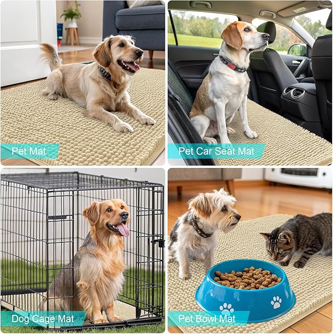 OLANLY Dog Door Mat for Muddy Paws 54x32, Absorbs Moisture and Dirt, Absorbent Non-Slip Washable Doormat, Quick Dry Chenille Mud Mat for Dogs, Entry Indoor Entryway Carpet for Inside Floor, Sand