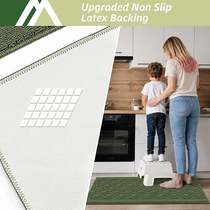 COSY HOMEER-Kitchen-Rugs-and-Mats 20"x30" Non Slip Kitchen Mats for Floor Absorbent Kitchen Rug Washable Kitchen Standing Floor Mat for Sink Mat,Throw Rug,Entry,Laundry,Green