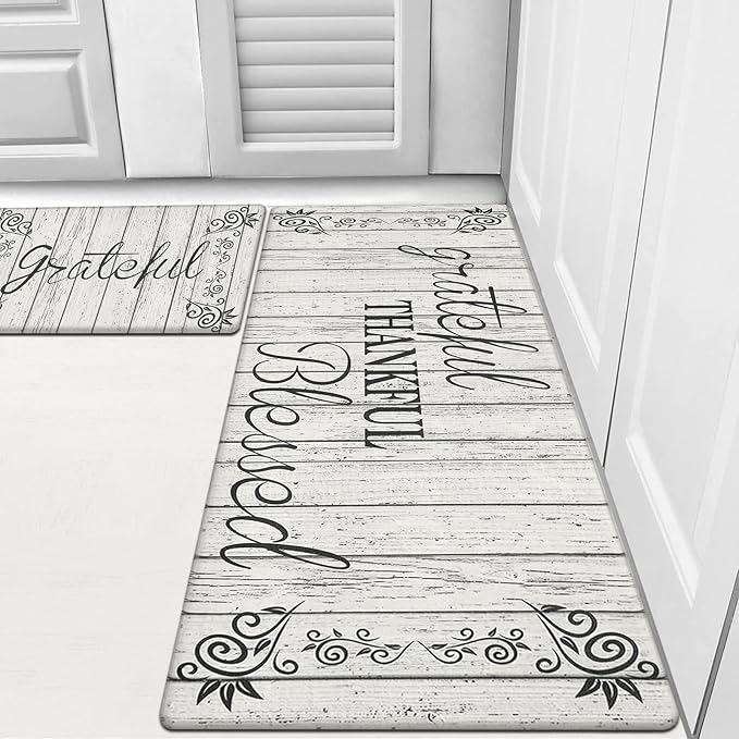 HEBE Anti Fatigue Kitchen Mat Set of 2 Non Slip Cushioned Kitchen Mats for Floor Waterproof Farmhouse Kitchen Rugs and Mats Set Comfort Standing Desk Mat Carpet for Sink,Office,Laundry