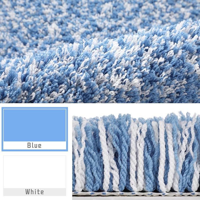 Yimobra Bath Rugs for Bathroom 32X20, Ultra Soft and Water Absorbent Bath Mats, Non Slip Plush Shower Mat Outside, Microfiber Thick Matts for Bathroom Floor/Tub, Machine Washable, Blue and White