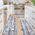 Vaukki Boho Kitchen Rug Sets 3 Pieces, Washable Kitchen Mats for Floor, Non Slip Soft Kitchen Area Rug Floor Mat for Kitchen, Laundry Room and Hallway (Blue and Brown, 20''x32''+20''x47''+20''x59'')