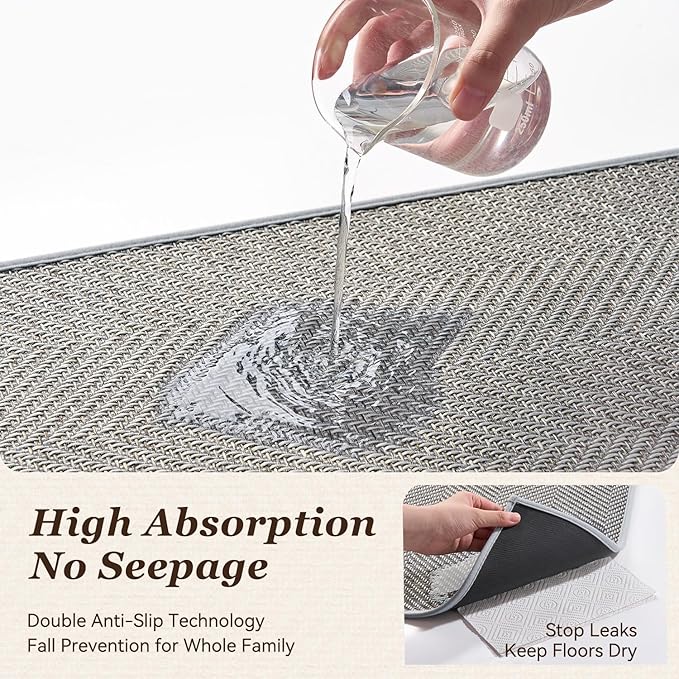 AMOAMI Kitchen Mats for Floor, Non Slip Washable Kitchen Rugs Absorbent Quick Dry and Easy to Clean, Kitchen Runner Rugs for Kitchen in Front of Sink, 20“*47”, Grey