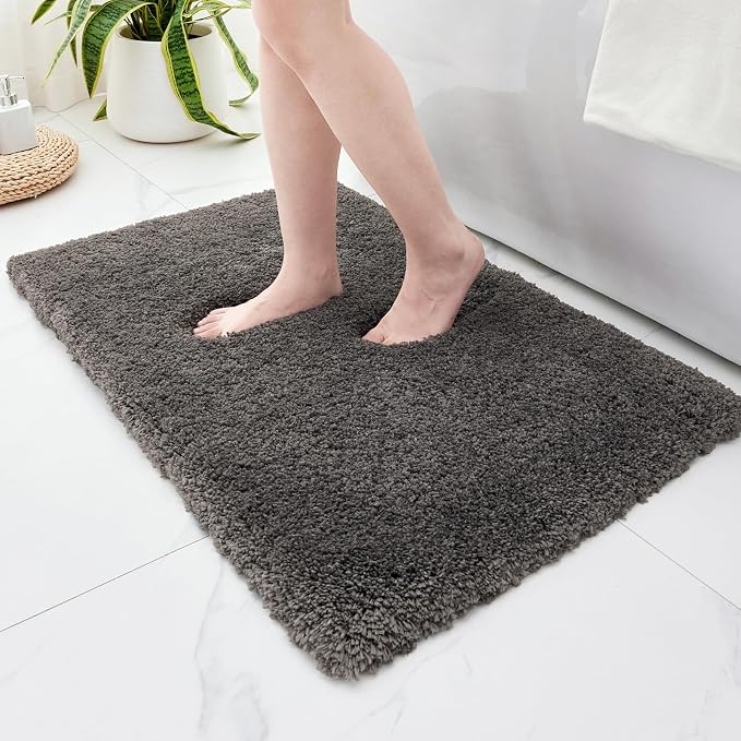 Disolla Bathroom Rug 24x36 - Non-Slip Plush Thick Bath Mat, Highly Absorbent & Ultra Soft Fluffy Floor Mat, Machine Washable for Shower and Tub, Dark Grey