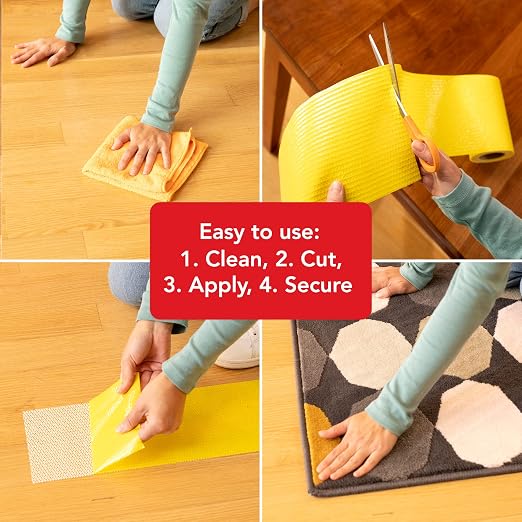 Rug Grip Rug Gripper Double Sided Non-Slip Residue Free Carpet Tape for Area Rugs and Runners - Works on All Floor Types including Hardwood, Tile, Carpet and Vinyl (6in" x 25ft)