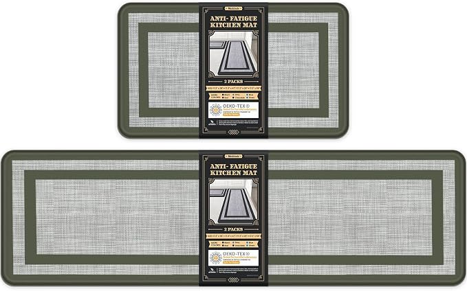 Mattitude Kitchen Mats Set of 2 Cushioned Rugs Anti-Fatigue Mats for Kitchen Floor,Waterproof Non-Slip Mats and Rugs Set for Office,Floor,Laundry 17.3"×29"+17.3"×59",Green