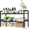 Under Sink Organizer and Storage 16.5"-30.7" Expandable Length, Adjustable Height Max 16.7" Under Sink Shelf 2 Tier with Removable ABS Panels Metal Frame for Bathroom Kitchen Pantry Cabitnet Pot Pan