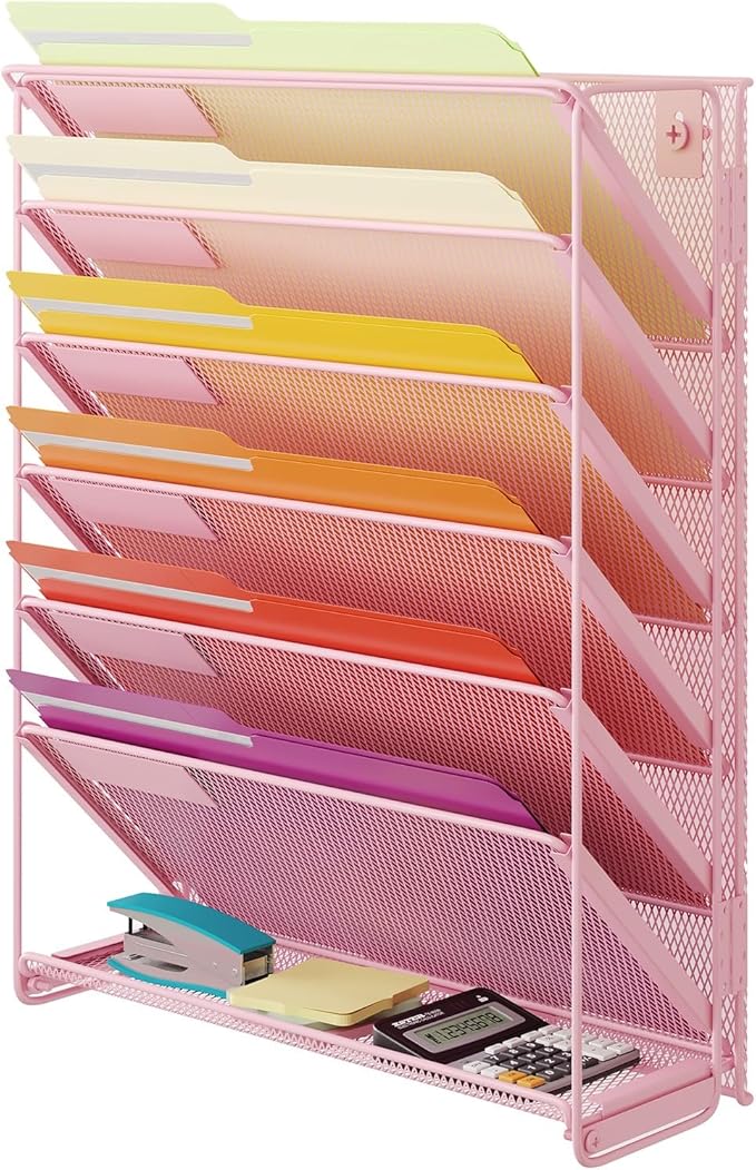 Kuntine.B Wall File Organizer (Pink, 7 Tier)
