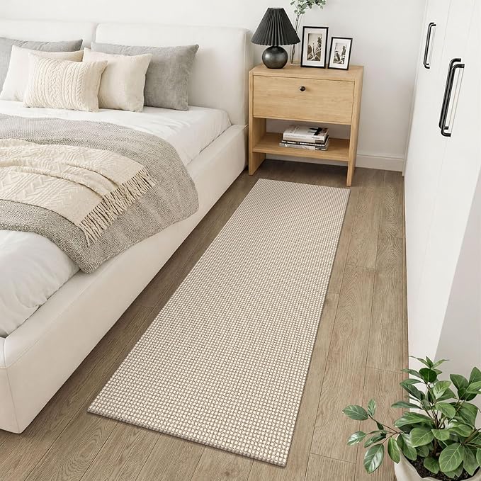KOZYFLY Runners for Hallways 2x6 ft Washable Kitchen Runner Non Slip Rubber Backed Hall Runners Cotton Entryway Runner Rugs for Indoor Backdoor Bedroom Kitchen, Ivory/Camel/Brown