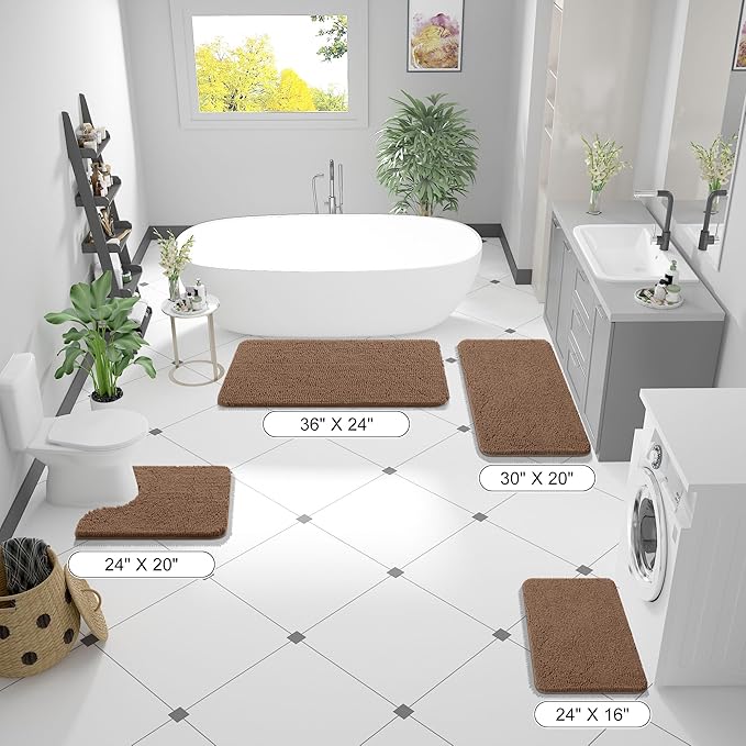OLANLY Bathroom Runner Rugs 59x20, Extra Soft Absorbent Chenille Bath Rugs, Rubber Backing Quick Dry, Machine Washable Long Bath Mats for Bathroom Floor, Tub and Shower, Home Decor Accessories, Mocha