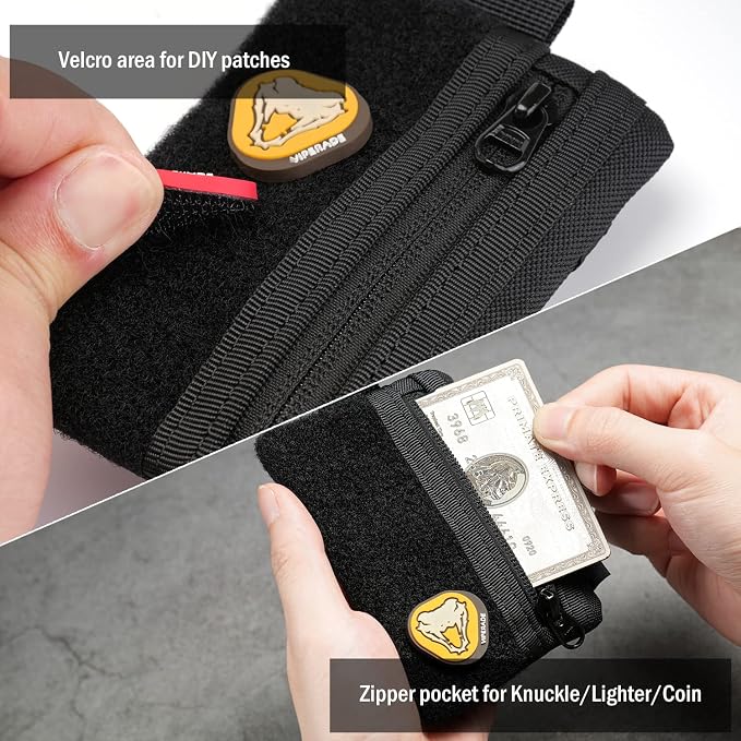 VIPERADE VE15 Small EDC Pouch, Pocket Organizer, EDC Pocket Pouch with DIY Patches Area, EDC Pocket Organizer Wallet for Cards, Small Tool Pouch for EDC Gears