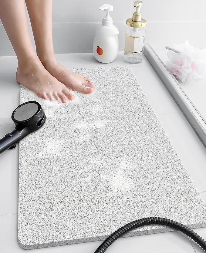 OTHWAY Shower Mat Non Slip Without Suction Cups, Quick Drying Bathtub Mat Non Slip for Shower Bathroom, PVC Loofah Shower Mat for Wet Areas (White)