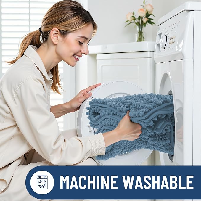 Smiry Bathroom Rugs Mat 48x32, Extra Soft Absorbent Chenille Bath Rugs, Non Slip Rubber Backing Machine Washable Quick Dry Bath Mats for Bathroom Floor, Tub, Shower, Home Accessories, Grayish Blue