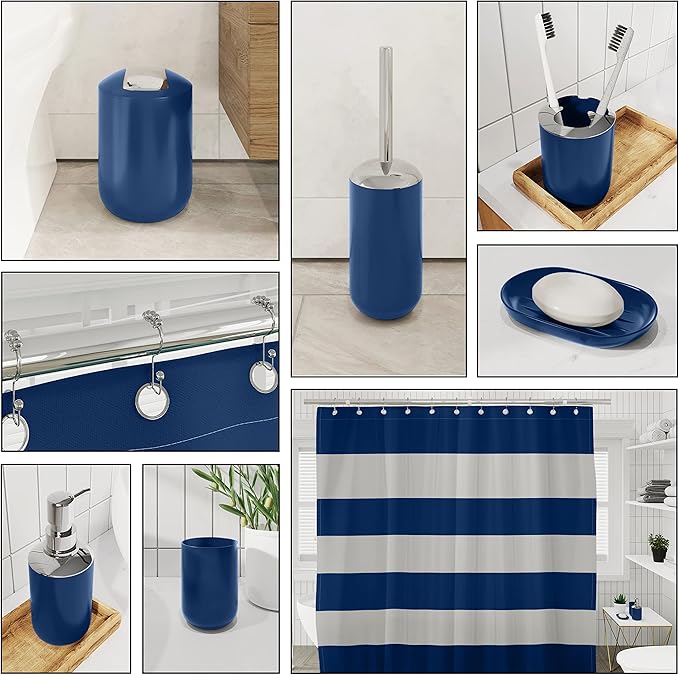 Clara Clark Bathroom Set - Navy Bathroom Accessories Set, 20PC Bathroom Accessory Set, Shower Curtain Set with Liner, Toothbrush Holder, Soap Dispenser, Soap Dish, Toilet Brush Holder, and Trash Can