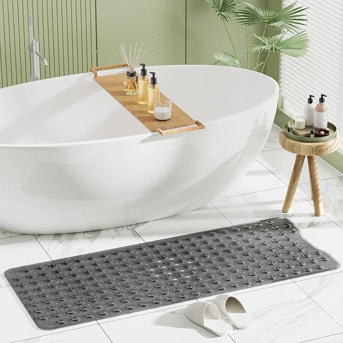 AmazerBath Shower Mat Non Slip 40 x 16 Inches, Shower Stall Mats with Suction Cups and Drain Holes, Non Slip Bath Mat for Tub for Elderly & Kids, Clear Black