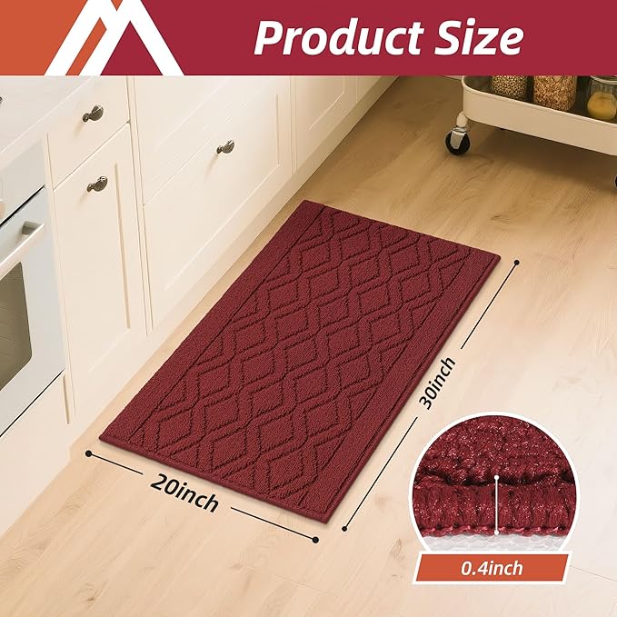 COSY HOMEER-Kitchen-Rugs-and-Mats 20"x30" Non Slip Kitchen Mats for Floor Absorbent Kitchen Rug Washable Kitchen Standing Floor Mat for Sink Mat,Throw Rug,Entry,Laundry,Red