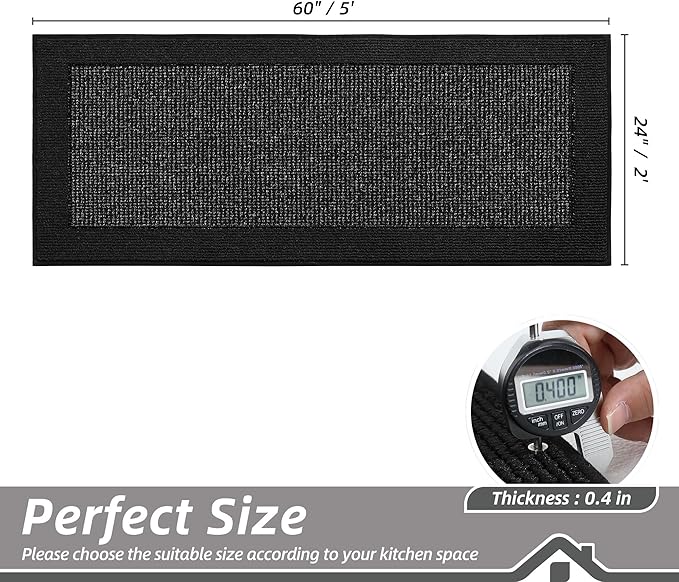 BEQHAUSE Kitchen Runner Rugs 24"x60", Kitchen Rugs Non-Slip Kitchen Mats for Floor, Absorbent and Stain Resistant Kitchen Mats, Machine Washable Rug for Kitchen, Hallway, Laundry & Sink, Black
