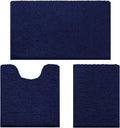 HOMEIDEAS 3 Pieces Bathroom Rugs, Ultra Soft Non Slip Absorbent Chenille Toilet Bath Mat Set (Navy Blue)