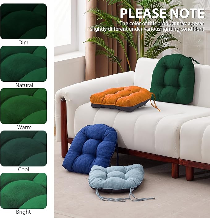 IASEAHK Chair Cushions for Dining Chairs, Seat Cushions for Kitchen Chairs, Indoor Seat Cushions with Ties, Tufted Foam Chair Pads, Non Slip Chair Cushions Set of 6, 15.5" x 15.5" x 4", Dark Green