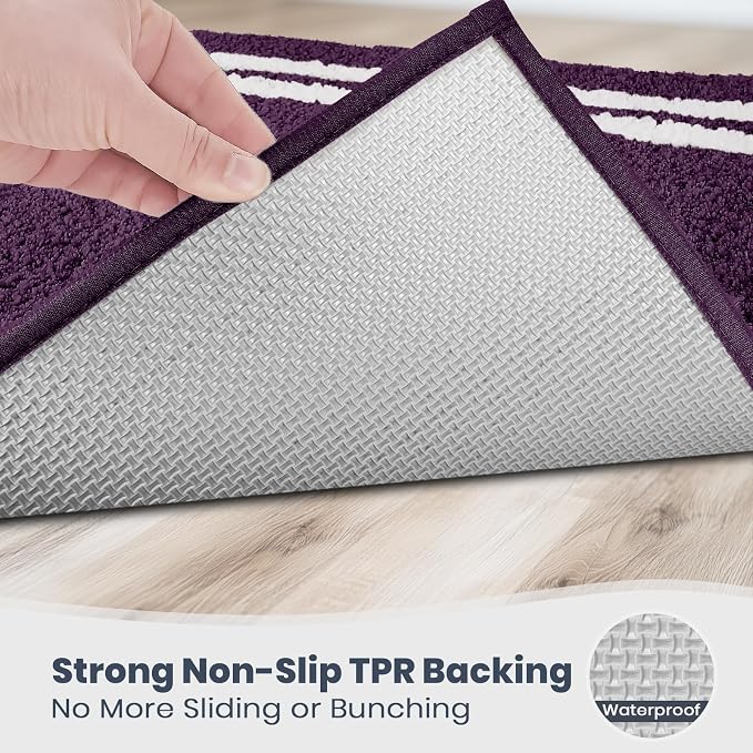 PURRUGS Bathroom Rug Non-Slip Machine Washable 20" x 30", Super Absorbent and Quick Dry Shaggy Microfiber Bath Mat, Extra Soft and Plush Bath Rug for Bathtub, Shower, and Sink, Purple
