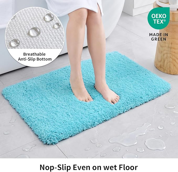 Disolla Sky Blue Bathroom Rug 24x36 - Non-Slip Plush Thick Bath Mat, Highly Absorbent & Ultra Soft Fluffy Floor Mat, Machine Washable for Shower and Tub
