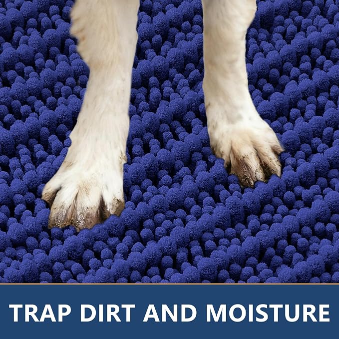 Smiry Dog Door Mat for Muddy Paws 71x46, Absorbent Dirt Trapper, Non-Slip Washable Chenille Entryway Rug for Inside Floor, Navy Blue, Layered Pattern