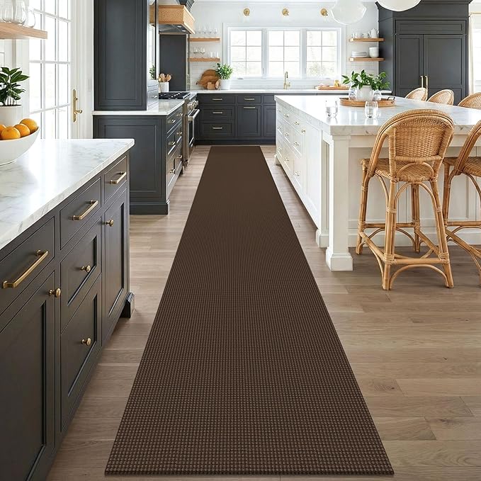 KOZYFLY Braided 2.5'x18' Runners Rugs for Hallway, Extra Long Washable Runner Rug, Woven Non Slip Kitchen Runner, Cotton Entryway Rug, Floor Carpet for Entry, Aisle, Hall, Brown/Dark Brown