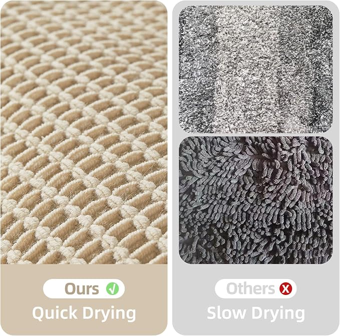 TYUU Pale Beige Long Bathroom Rug, Waffle Runner Rug Bathroom Non Slip Washable Super Absorbent Quick Dry Boho Farmhouse Bath Mat, 60''x24'' Pale Beige