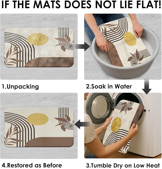 Boho Mid Century Shower Curtain Set with Toilet Lid Cover and Non-Slip Rugs, Abstract Geometric 4 Pcs Modern Minimalist Brown Yellow Vintage Shower Curtain for Bathroom Set with 12 Hooks