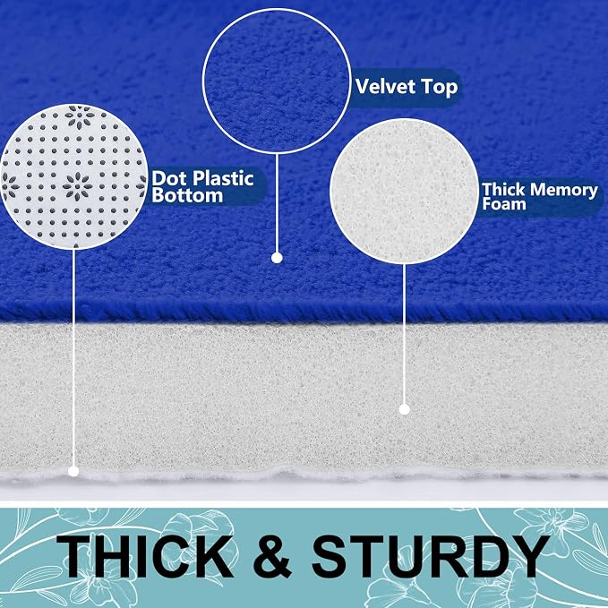 Smiry Memory Foam Bath Mat 24x16, Extra Soft and Absorbent Bathroom Mats, Non Slip Washable Carpet for Floor, Shower and Tub, Royal Blue