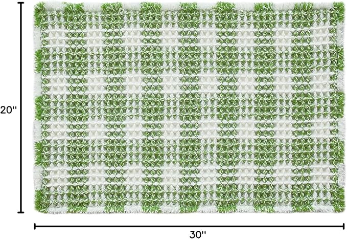 TYUU Waffle Bath Mat, Boho Bathroom Rugs Non Slip Washable Absorbent Checkered Bathroom Mat Quick Dry Cute Christmas Bath Mat, 30"x20" Green and White