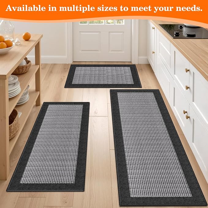 StepRite Kitchen Rugs, Kitchen Mats for Floor, 96"x24" Non-Slip Machine-Washable Kitchen Throw Rug, Absorbent Runner Rugs Office, Sink Standing Desk Mat, Decor Carpet, Black
