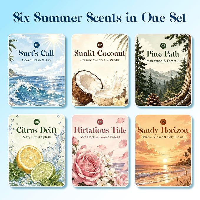 Summer Essential Oils Set for Diffuser, ASAKUKI Tropical Home Fragrance Oils for Women, Beach-Inspired Aromatherapy Diffuser Oils for Bedroom, Bathroom & Living Room