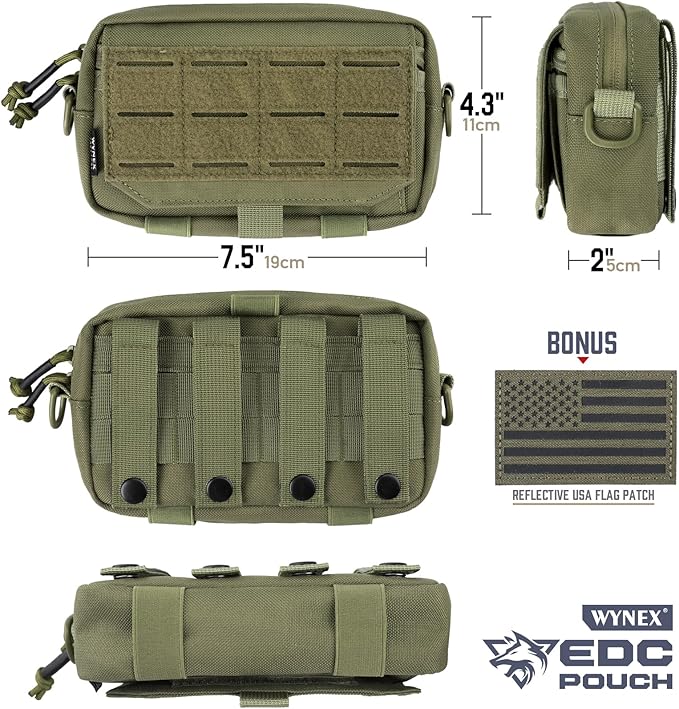 WYNEX Tactical Molle Admin Pouch,Tactical EDC Bag Utility Laser Cut EDC Tool Pouch Bag Annexes with American Flag