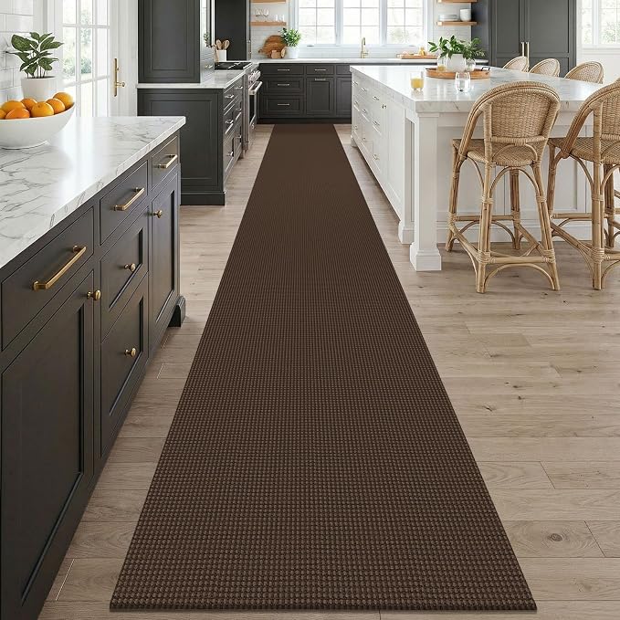 KOZYFLY Braided 2.5'x20' Runners Rugs for Hallway, Extra Long Washable Runner Rug, Woven Non Slip Kitchen Runner, Cotton Entryway Rug, Floor Carpet for Entry, Aisle, Hall, Brown/Dark Brown
