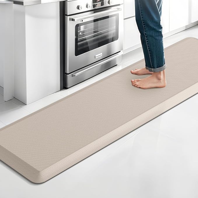 4/5 Inch Thicker Kitchen Mat, Cushioned Thick Floor Comfort Mat, with Non-Slip Bottom, Water & Stain Resistant, Easy Clean Standing Desk Mat for Kitchen, Sink, Office (17.3"x60"x0.8", Khaki)