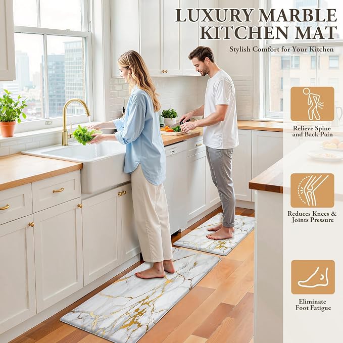 StepLively Kitchen Rugs and Mats, 2-Pack Low Profile Slip Resistant Kitchen Mats for Floor, in Front of Sink and Stove-17.3"*30"+17.3"*47"(Thickened)