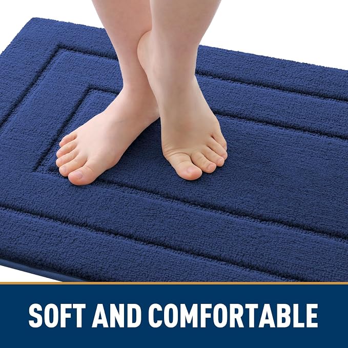 Smiry Dog Door Mat for Muddy Paws, Absorbs Moisture and Dirt, Low-Profile Entryway Mat with Non-Slip Backing, Entry Indoor Outdoor Doormat for Inside Floor (30x20 Inches, Navy Blue, Bordered)