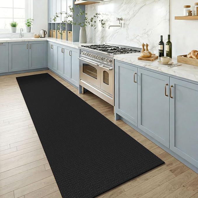 KOZYFLY Black Runners for Hallway 2.5'x8', Washable Runner Rug, Woven Non Slip Kitchen Runner, Braided Entryway Rug, Floor Carpet for Foyer, Bedroom, Hall, Black/Dark Grey