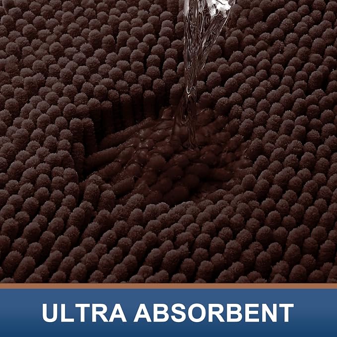 Smiry Luxury Chenille Toilet Rugs U-Shaped 20x20, Soft Absorbent Non-Slip Contour Bathroom Rugs for Toilet, Machine Washable Contoured Bath Mats, Brown