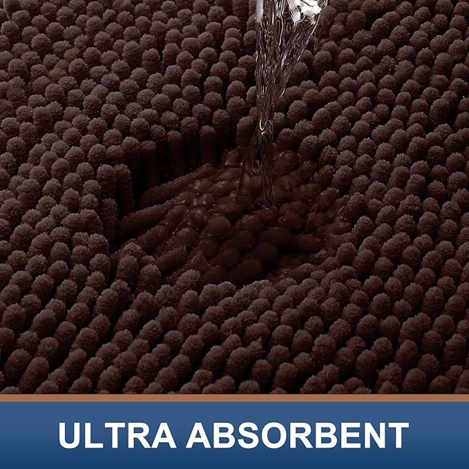 Smiry Luxury Chenille Bathroom Rugs 44x32, Extra Soft and Absorbent Shaggy Bath Mat, Machine Washable, Non-Slip Plush Carpet Runner for Tub, Shower, and Floor, Home Decor Accessories, Brown