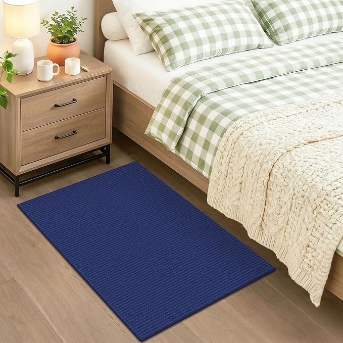 KOZYFLY Washable 2x3 Entry Area Rug, Small Throw Rugs for Entryway, Woven Non Slip Rubber Backed Door Mat Indoor Entrance, Front Porch Carpet for Foyer, Kitchen, Bedroom, Living Room, Royal Blue/Navy